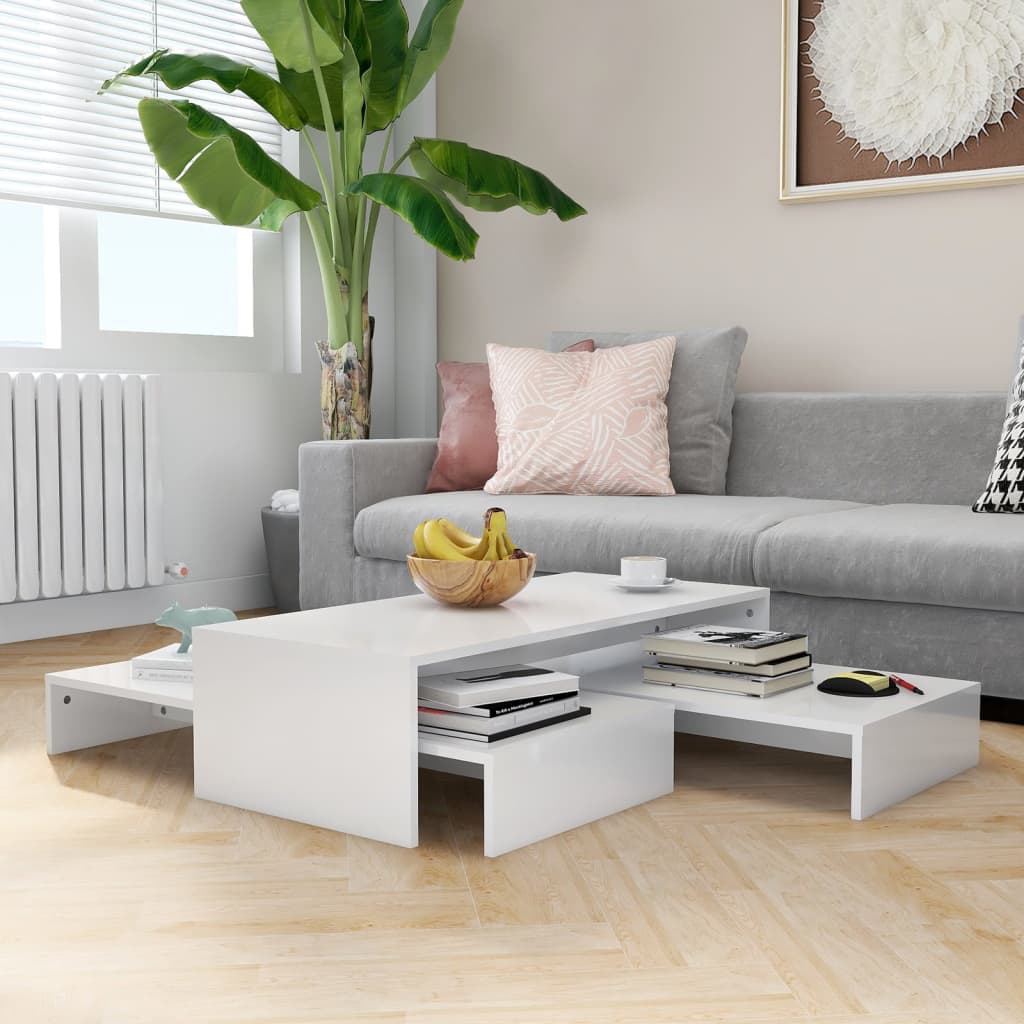Nesting Coffee Table Set High Gloss White 39.4"x39.4"x10.4"