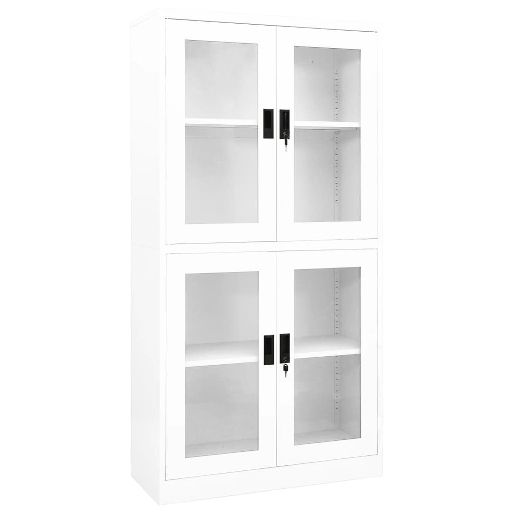 Office Cabinet White 35.4"x15.7"x70.9" Steel and Tempered Glass
