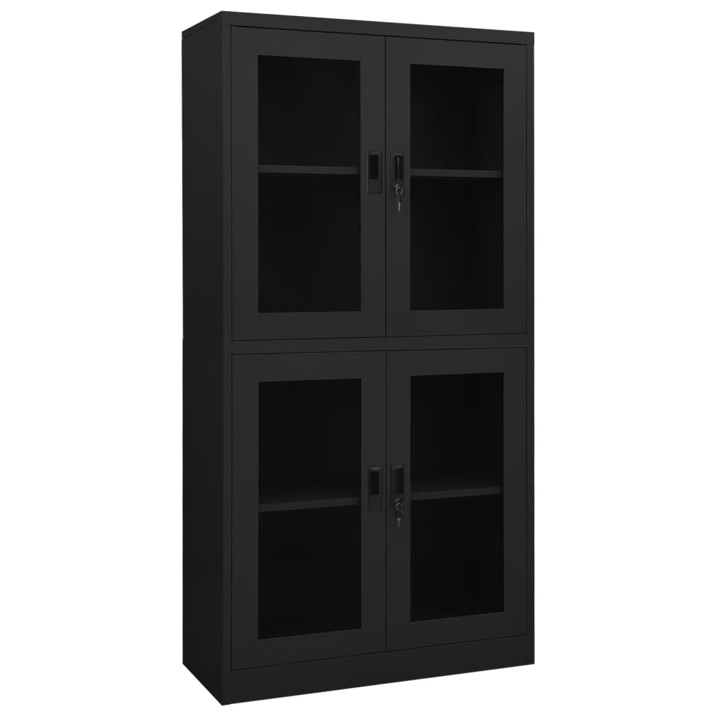 Office Cabinet Anthracite 35.4"x15.7"x70.9" Steel and Tempered Glass