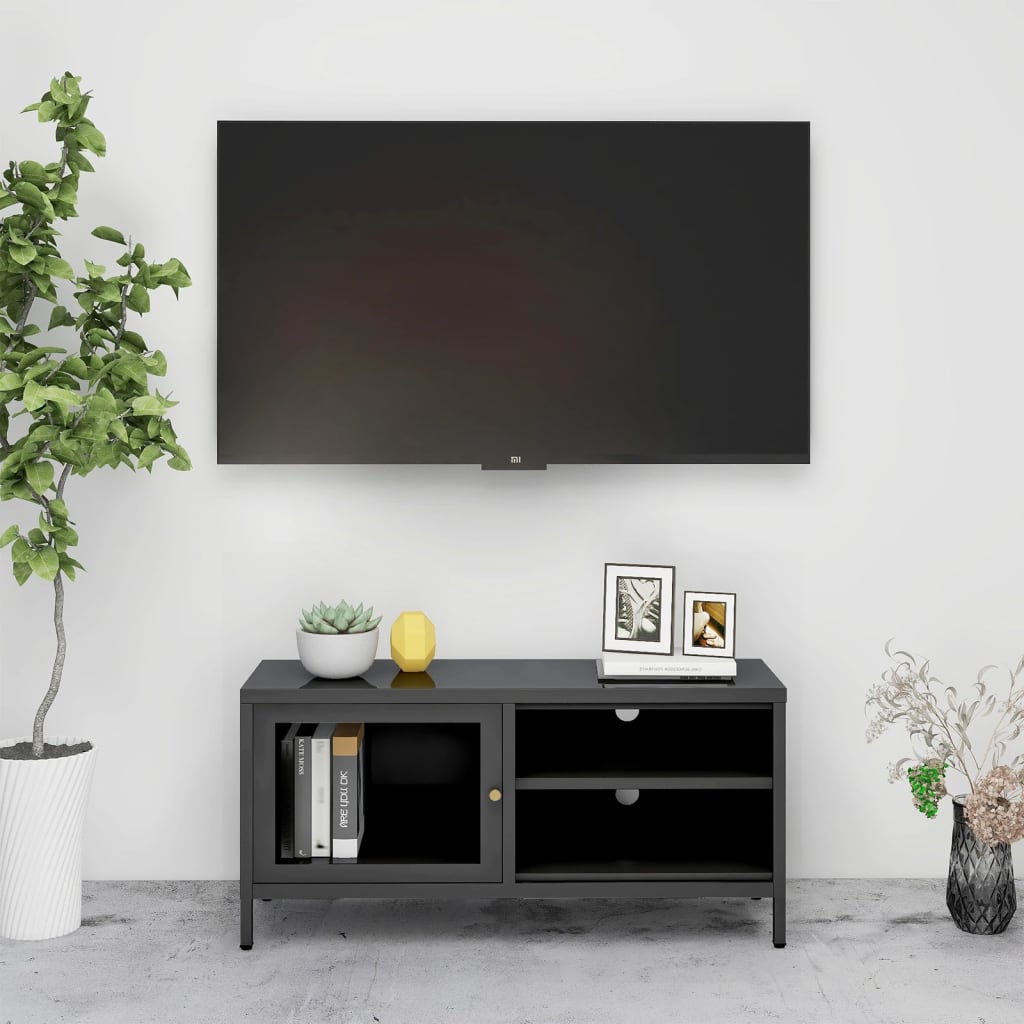 TV Cabinet Anthracite 35.4"x11.8"x17.3" Steel and Glass