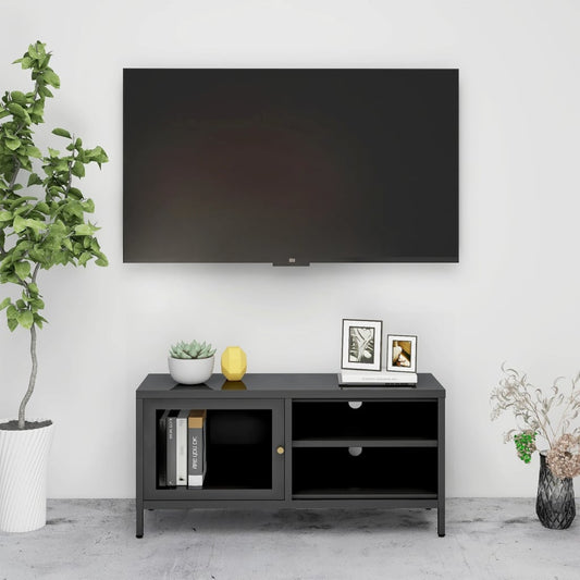 TV Cabinet Anthracite 35.4"x11.8"x17.3" Steel and Glass