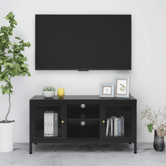 TV Cabinet Black 41.3"x13.8"x20.5" Steel and Glass