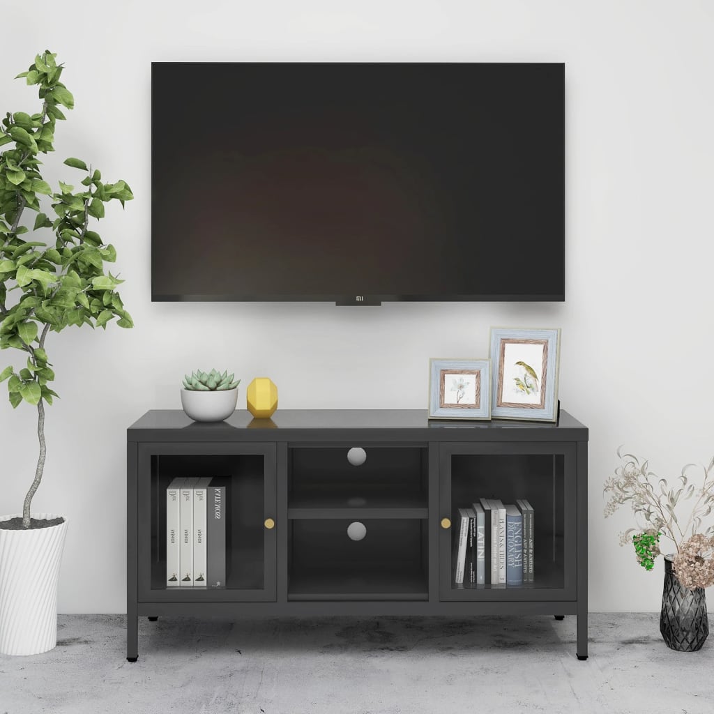 TV Cabinet Anthracite 41.3"x13.8"x20.5" Steel and Glass