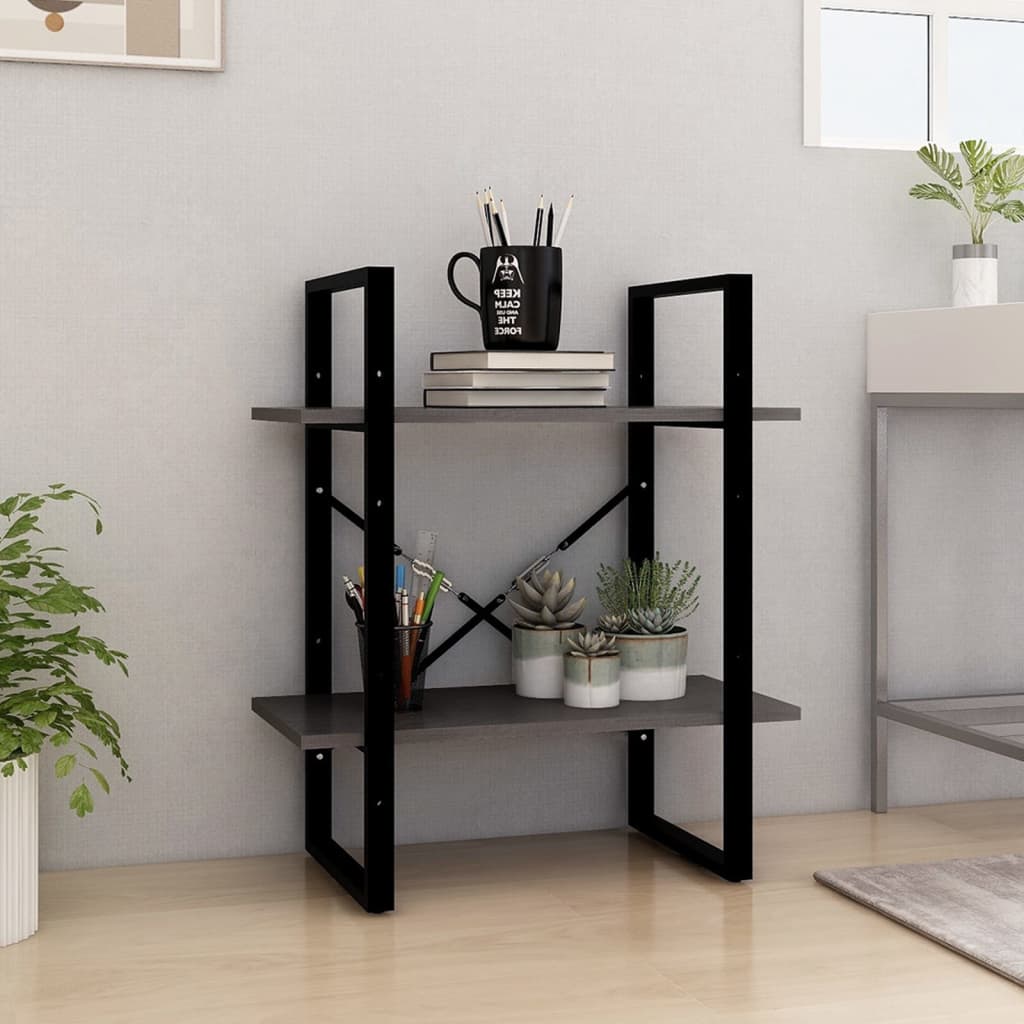2-Tier Book Cabinet Gray 23.6"x11.8"x27.6" Solid Pine Wood