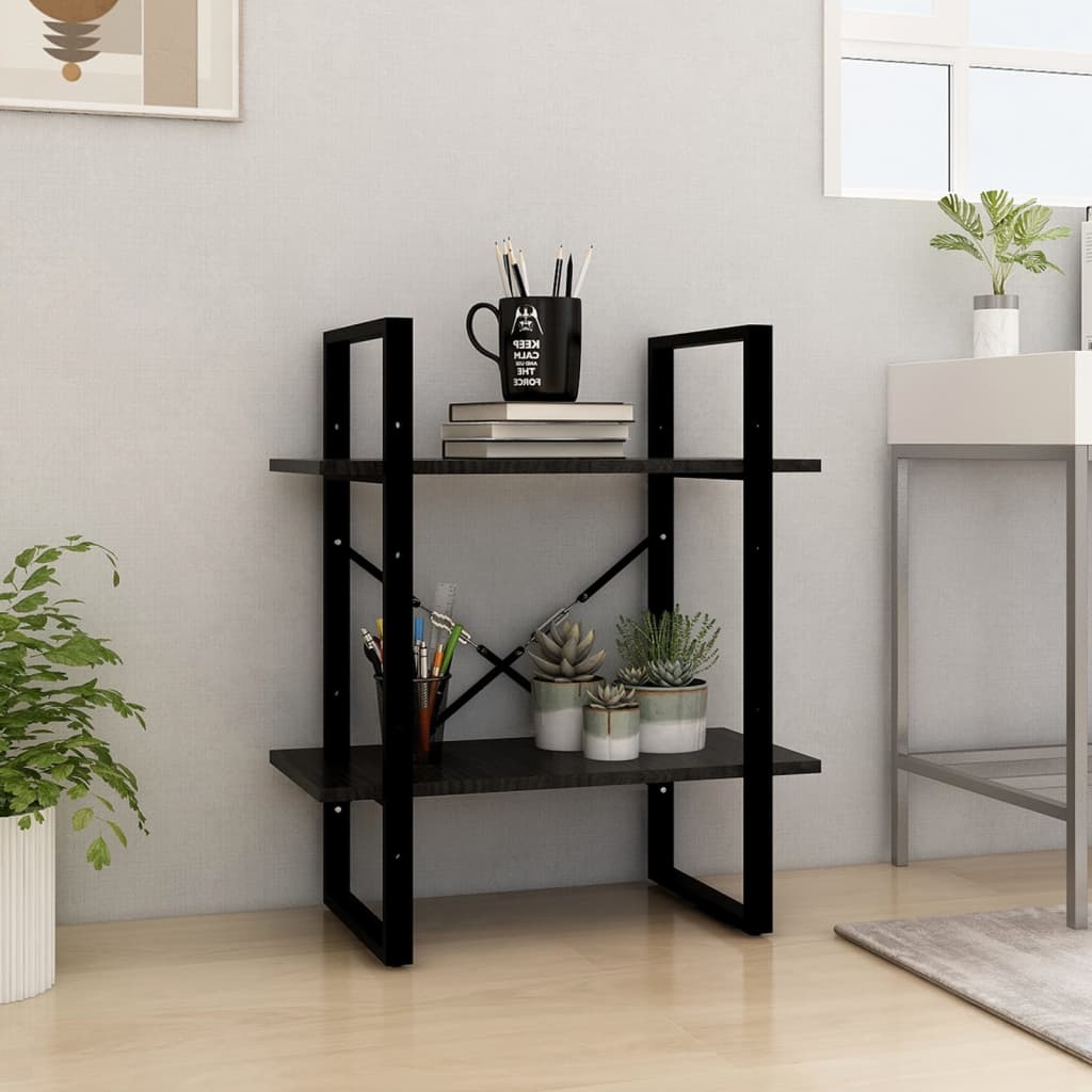 2-Tier Book Cabinet Black 23.6"x11.8"x27.6" Solid Pine Wood