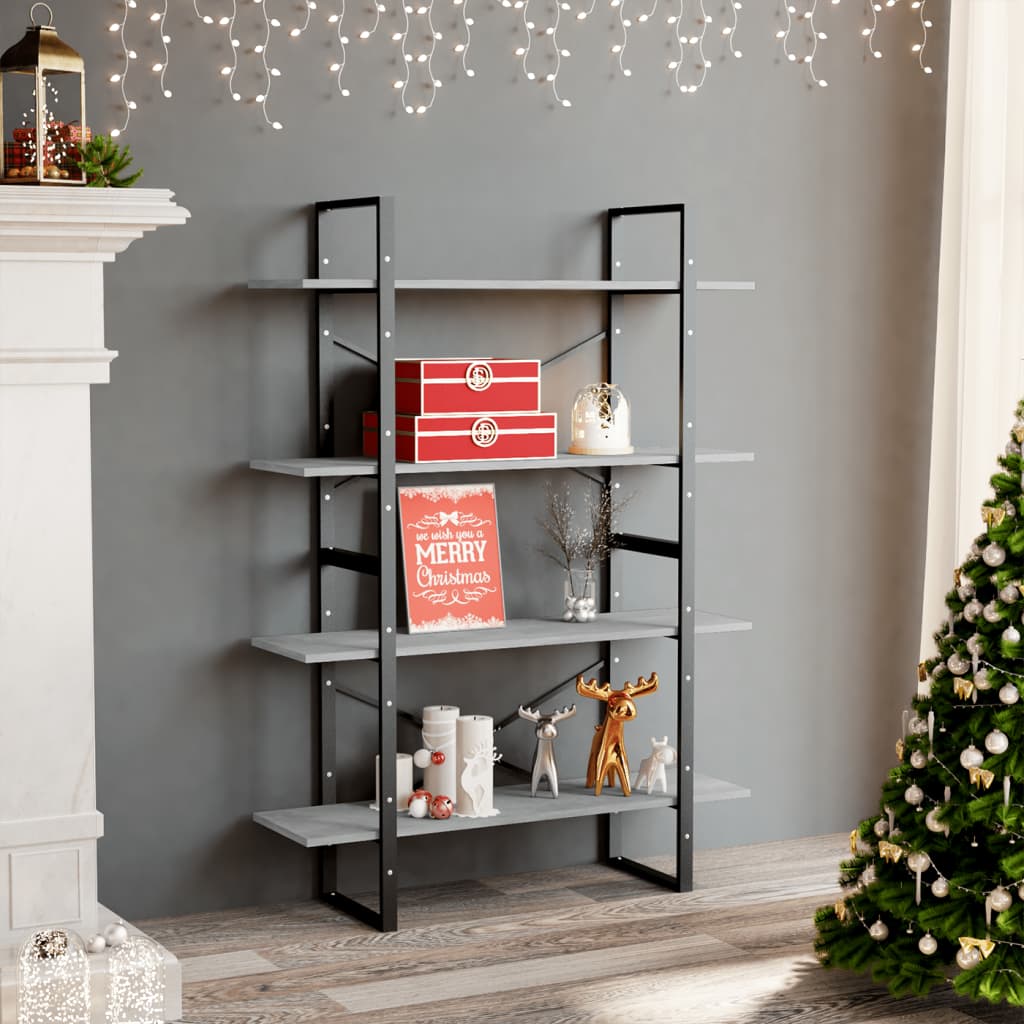 4-Tier Book Cabinet Concrete Gray 39.4"x11.8"x55.1" Engineered Wood
