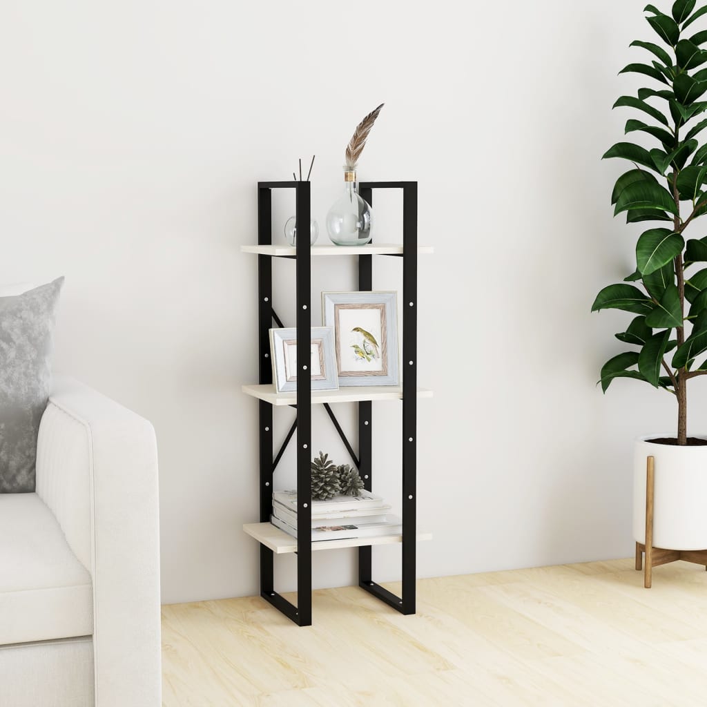 3-Tier Book Cabinet White 15.7"x11.8"x41.3" Solid Pinewood