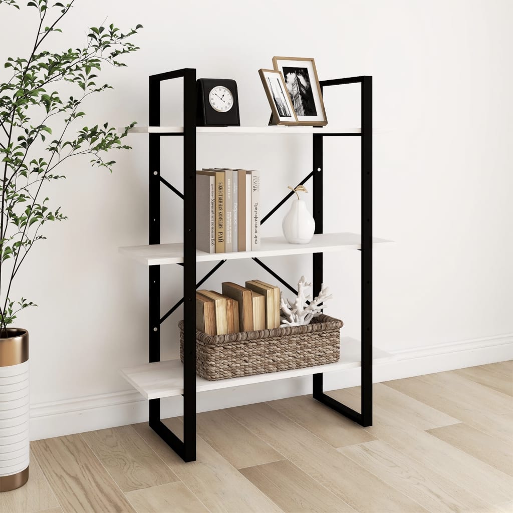 3-Tier Book Cabinet White 31.5"x11.8"x41.3" Solid Pine Wood