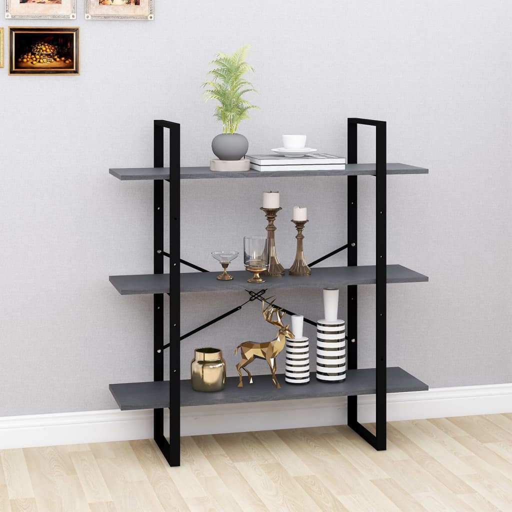 3-Tier Book Cabinet Gray 39.4"x11.8"x41.3" Solid Pine Wood