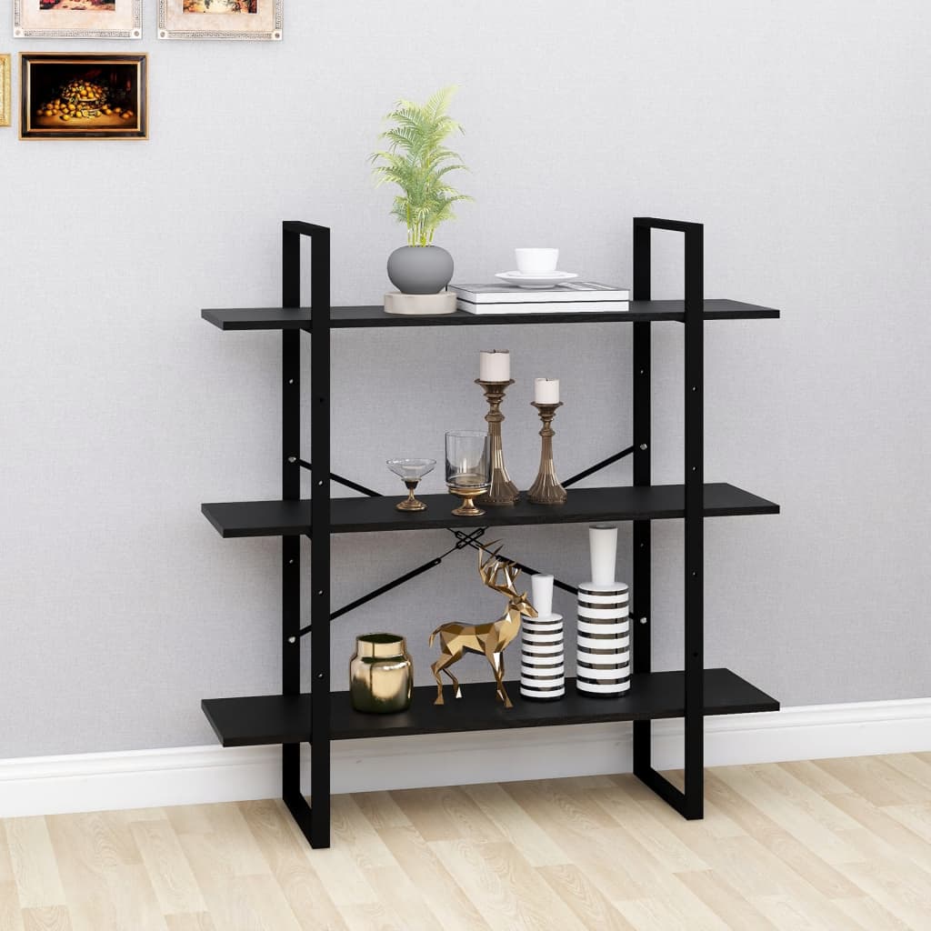 3-Tier Book Cabinet Black 39.4"x11.8"x41.3" Solid Pine Wood