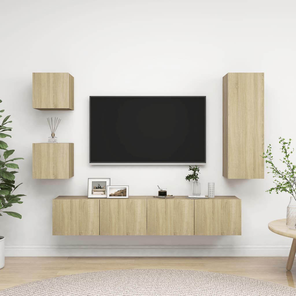 5 Piece TV Cabinet Sets Sonoma Oak Engineered Wood