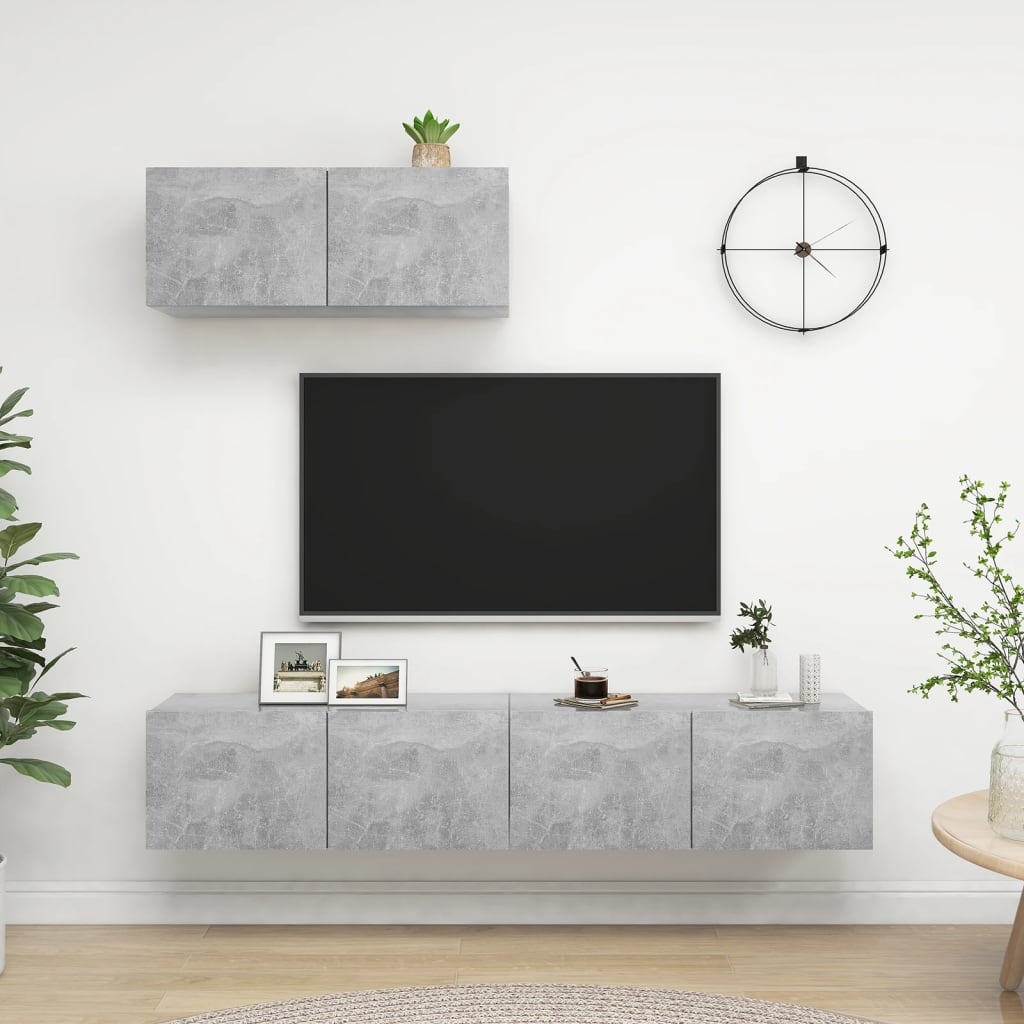TV Cabinets 3 pcs Concrete Gray Engineered Wood