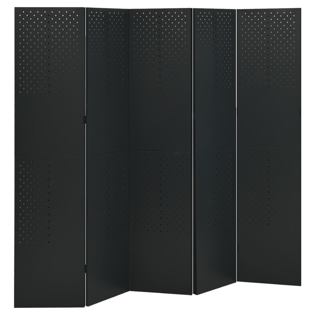 5-Panel Room Divider Black 78.7"x70.9" Steel