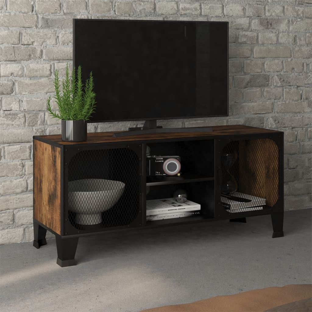 TV Cabinet Rustic Brown 41.3"x14.2"x18.5" Metal and MDF