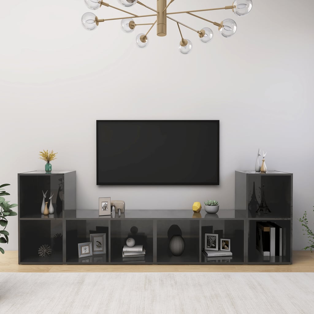 TV Cabinets 4 pcs High Gloss Gray 28.3"x13.8"x14.4" Engineered Wood