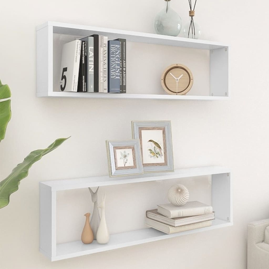 Wall Cube Shelves 2 pcs White 39.4"x5.9"x11.8" Engineered Wood