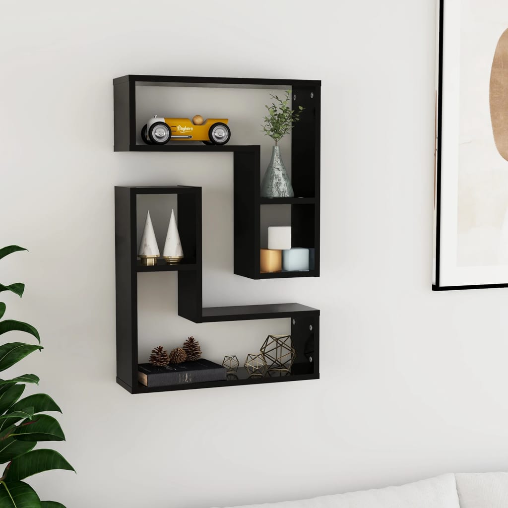 Wall Shelves 2 pcs Black 19.7"x5.9"x19.7" Engineered Wood