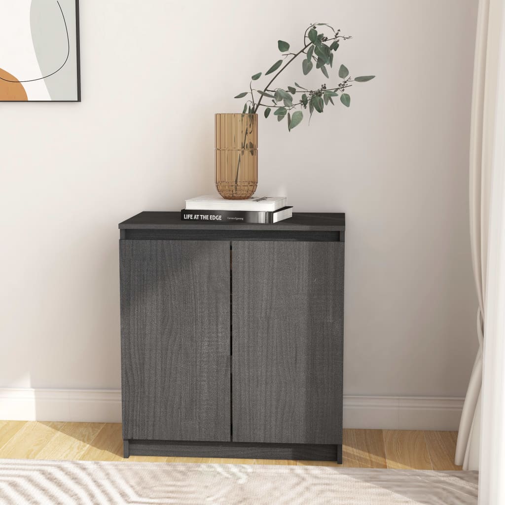 Side Cabinet Gray 23.6"x14.2"x25.6" Solid Wood Pine