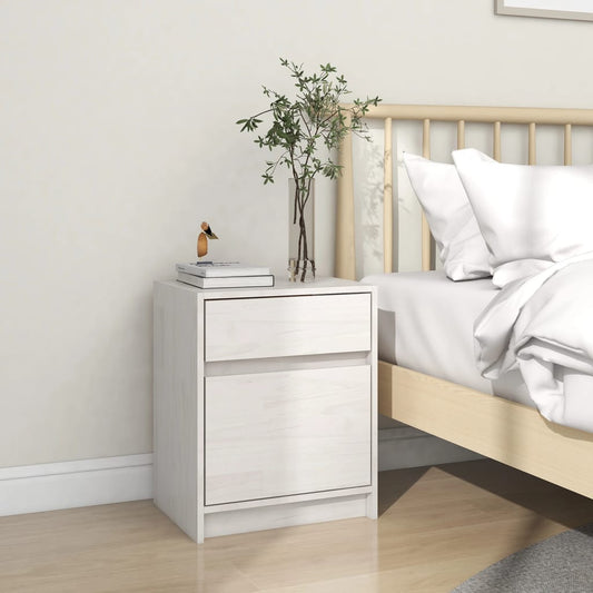 Bedside Cabinet White 15.7"x12.2"x19.7" Solid Wood Pine