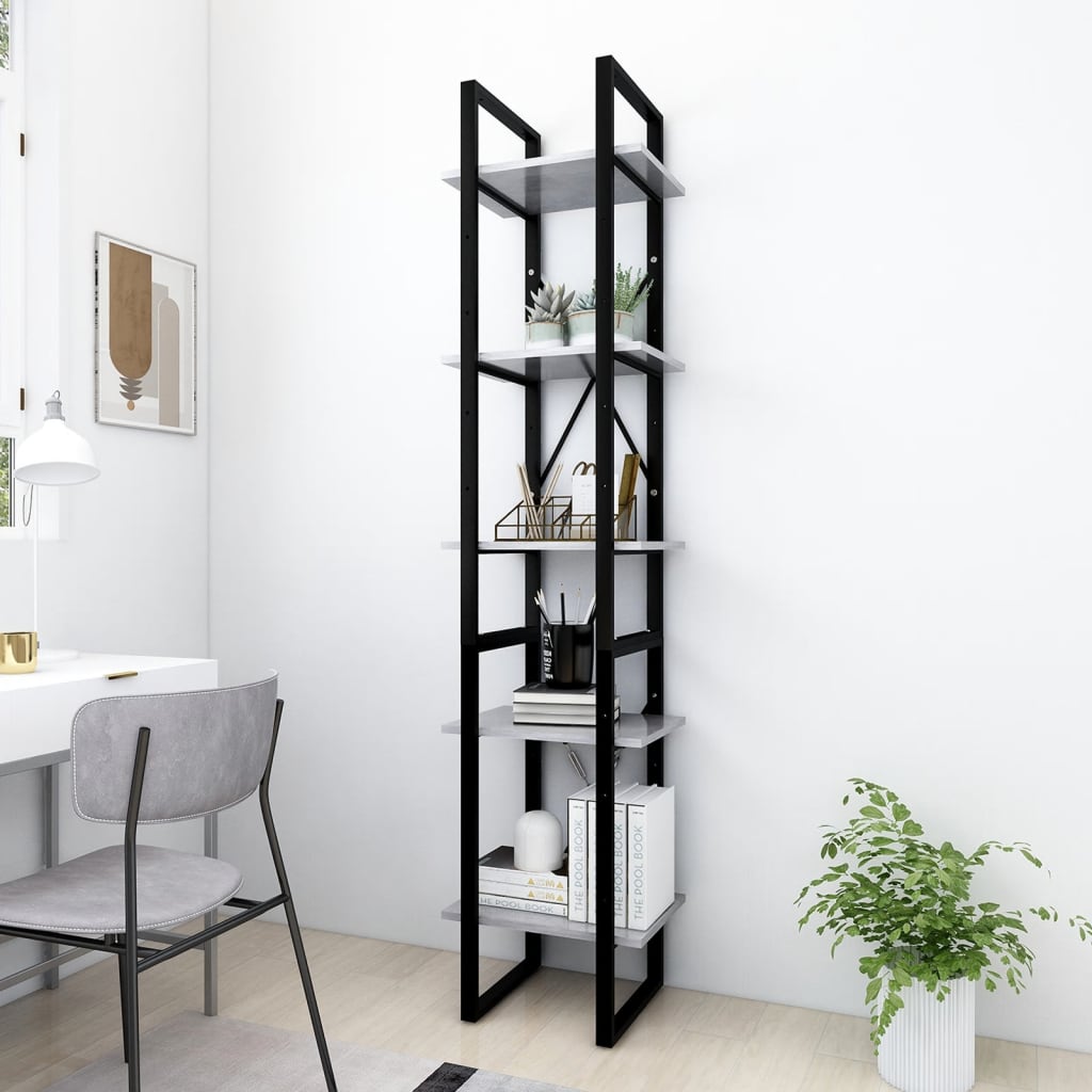 5-Tier Book Cabinet Concrete Gray 15.7"x11.8"x68.9" Engineered Wood