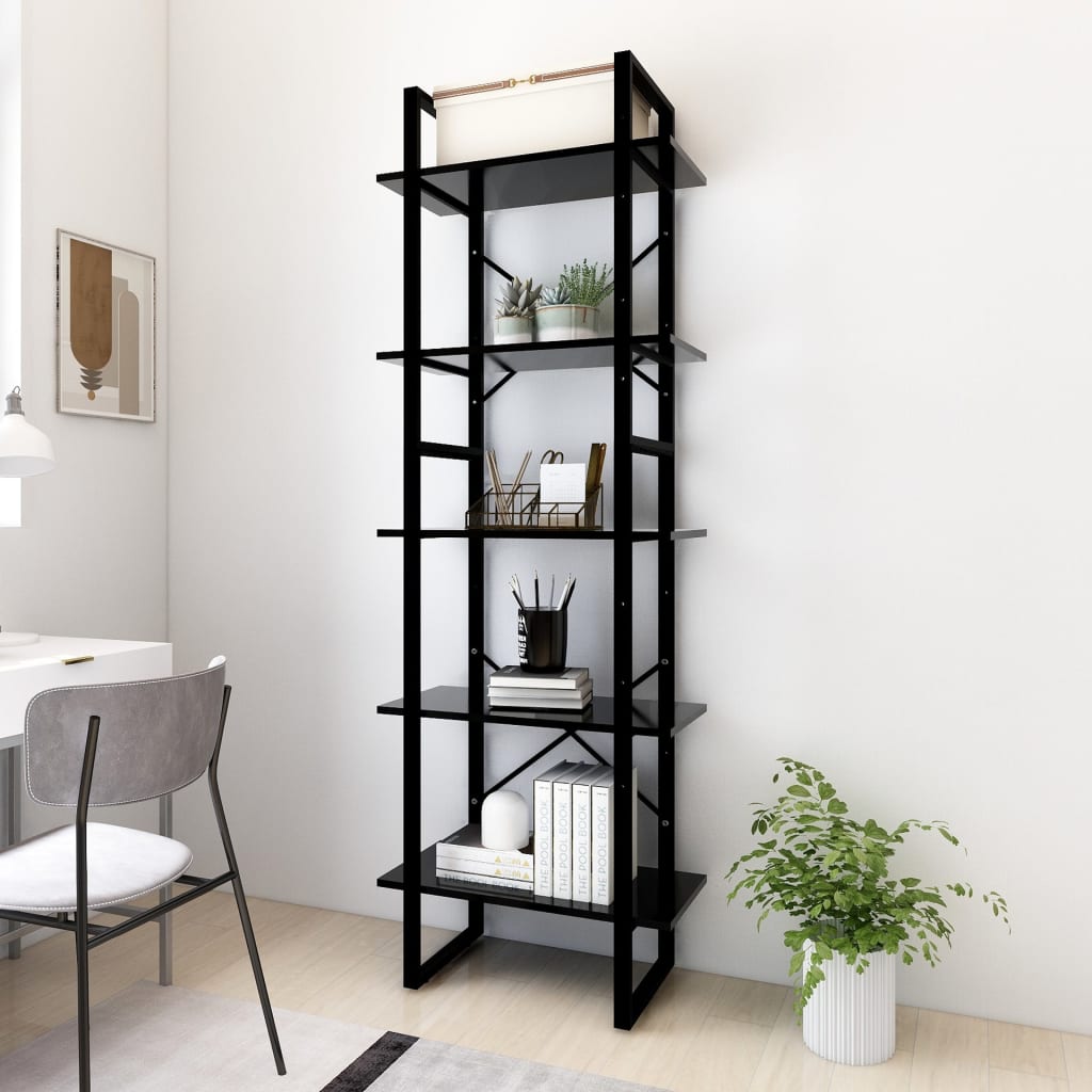 5-Tier Book Cabinet Black 23.6"x11.8"x68.9" Engineered Wood