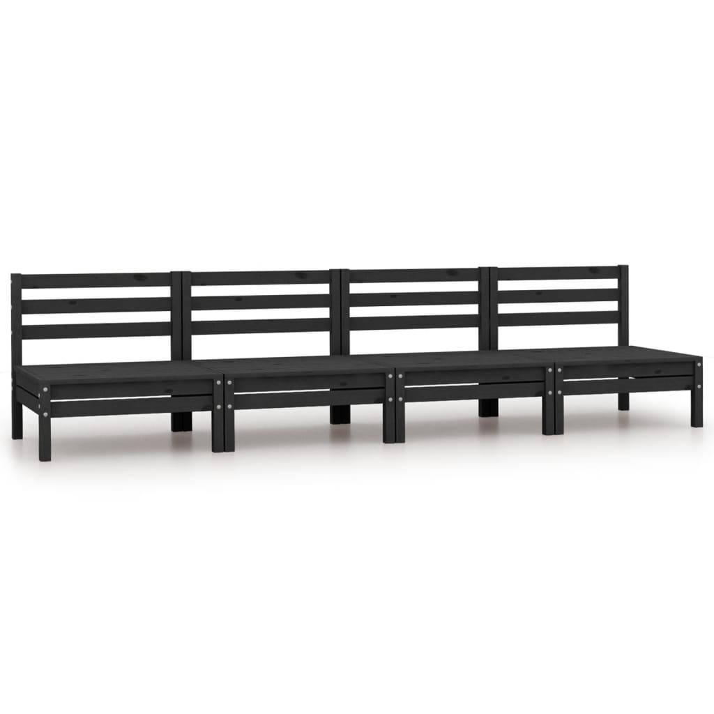 Patio Middle Sofas 4 pcs Black Solid Pinewood