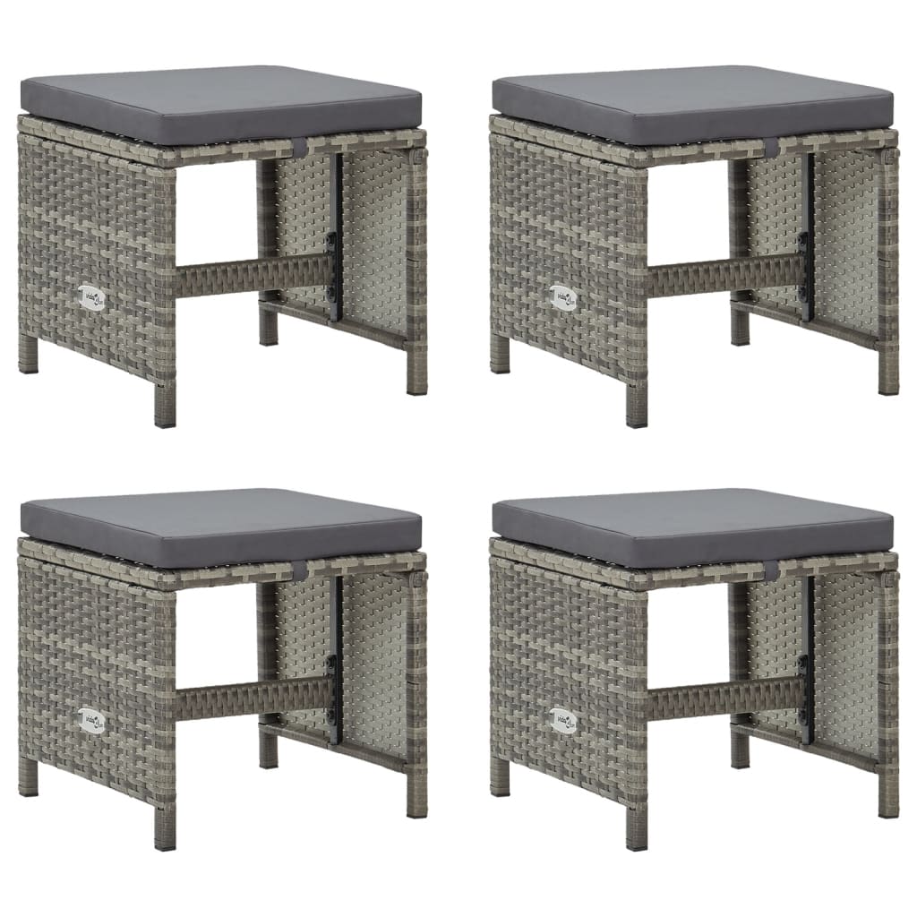 Patio Stools 4 pcs with Cushions Poly Rattan Gray