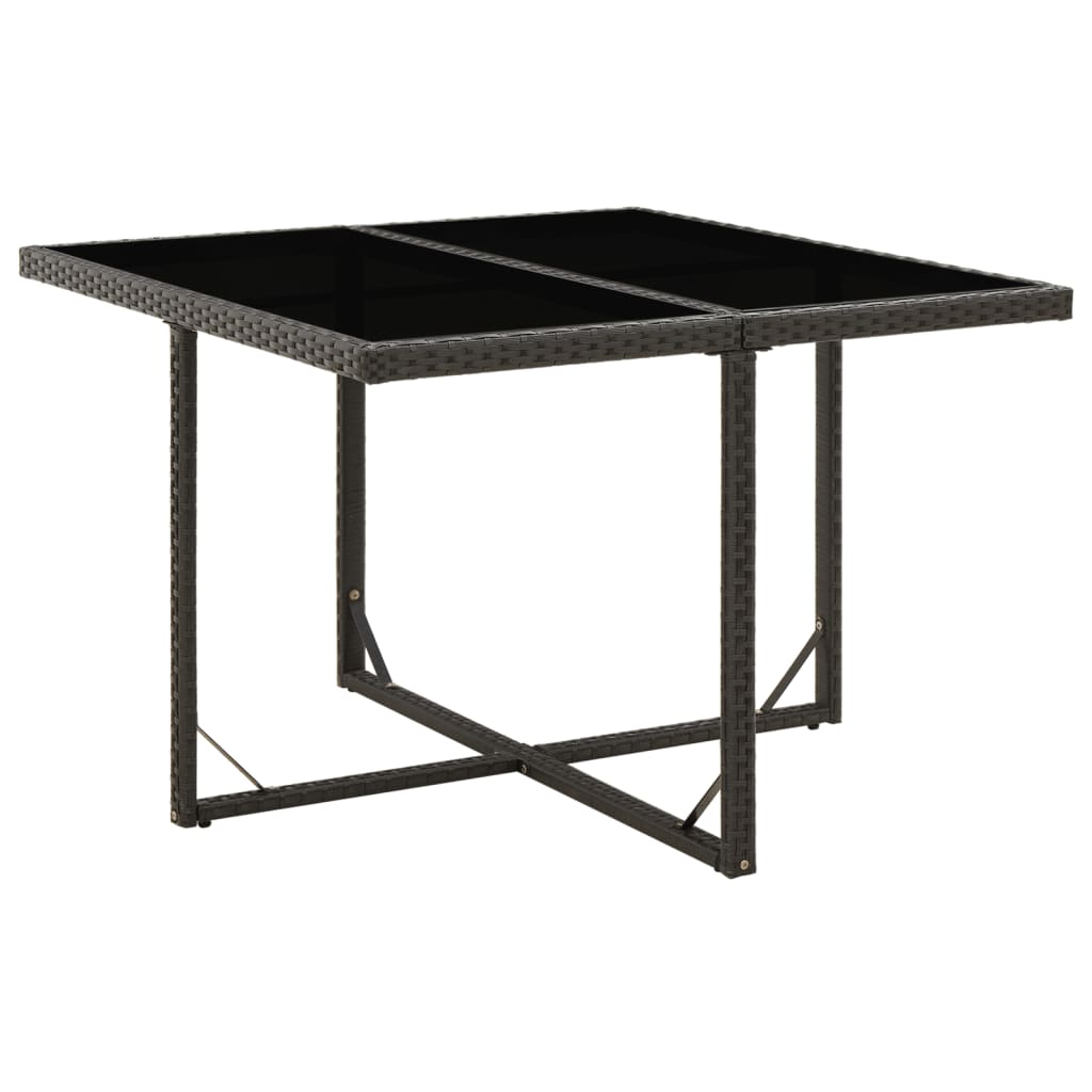 Patio Table Black 42.9"x42.1"x29.1" Poly Rattan and Glass