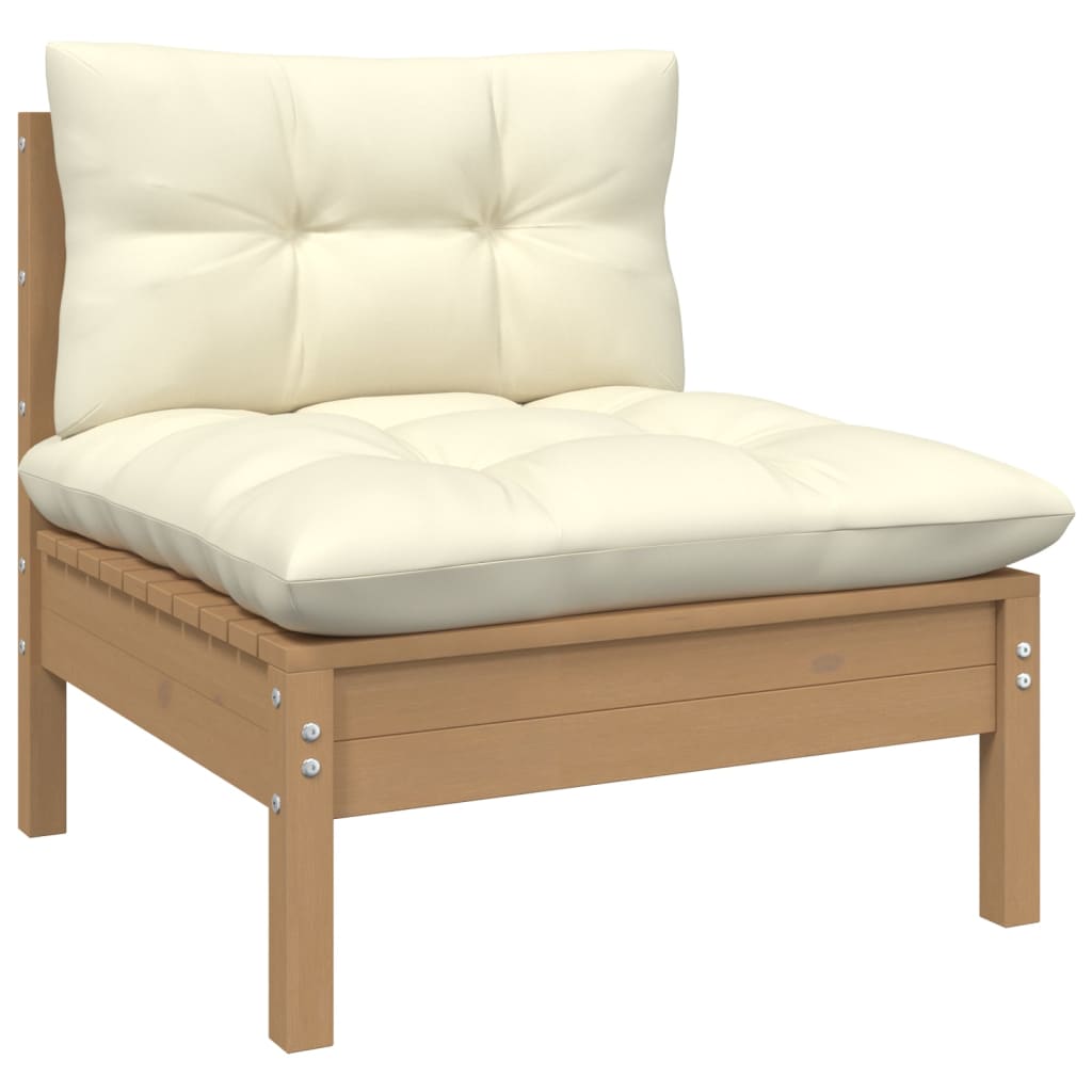 Patio Middle Sofa with Cushions Honey Brown Solid Pinewood