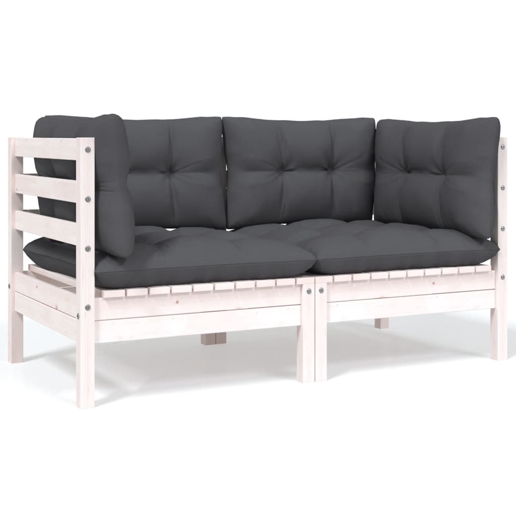 2-Seater Patio Sofa with Cushions White Solid Pinewood