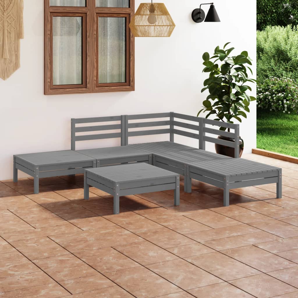 6 Piece Patio Lounge Set Solid Pinewood Gray