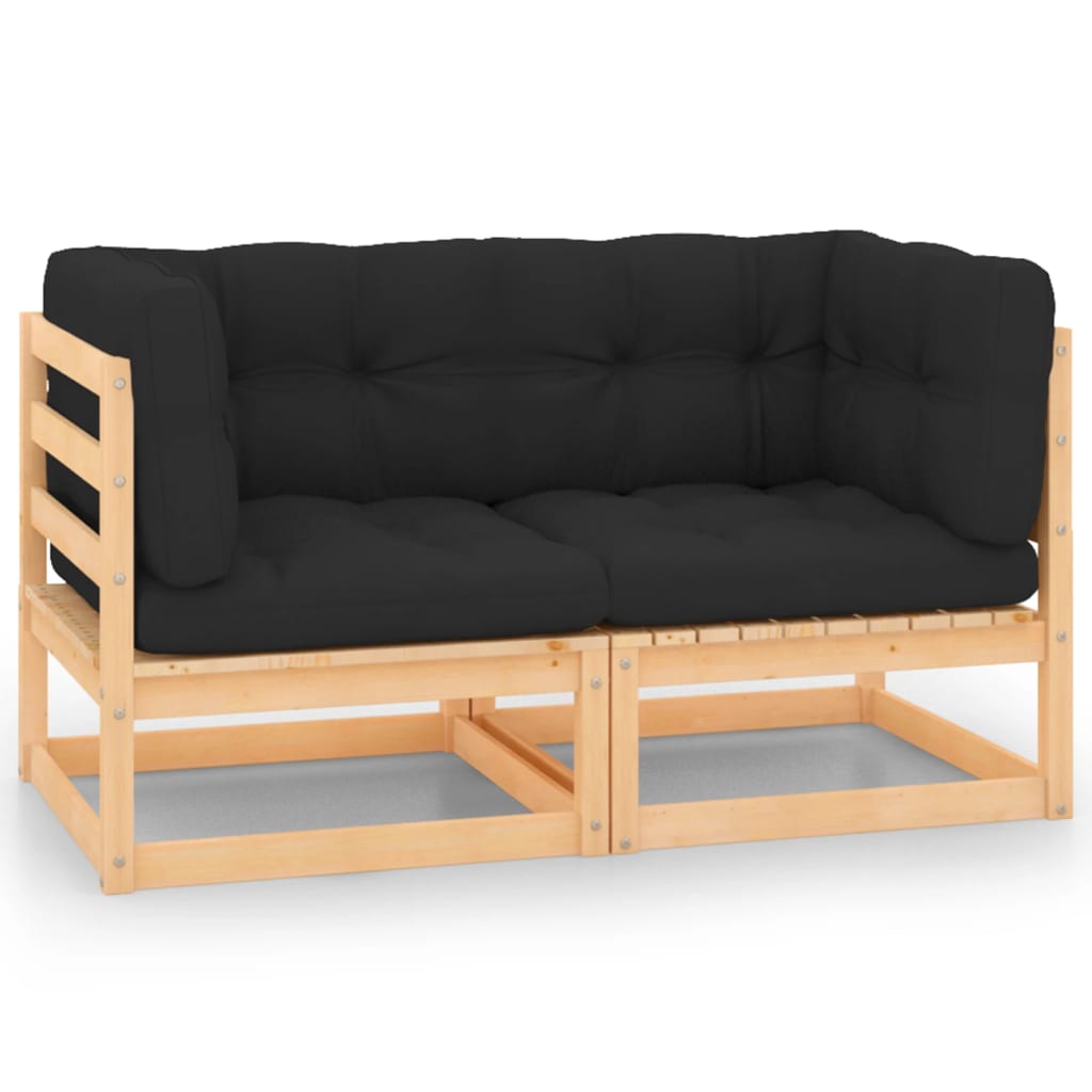 Patio Corner Sofas with Cushions 2 pcs Solid Pinewood