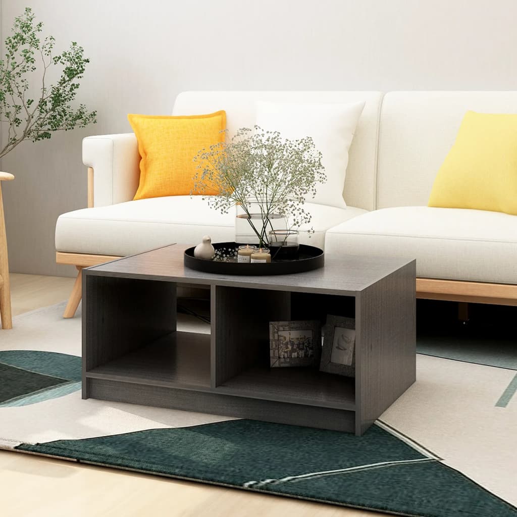 Coffee Table Gray 29.5"x19.7"x13.2" Solid Pinewood
