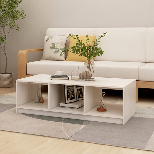 Coffee Table White 43.3"x19.7"x13.4" Solid Pinewood