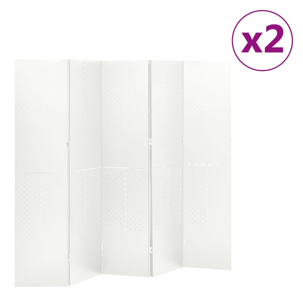5-Panel Room Dividers 2 pcs White 78.7"x70.9" Steel