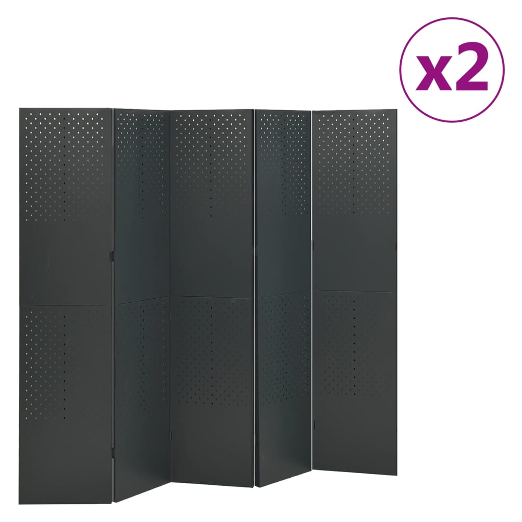 5-Panel Room Dividers 2 pcs Anthracite 78.7"x70.9" Steel