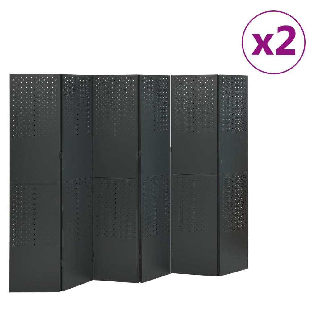 6-Panel Room Dividers 2 pcs Anthracite 94.5"x70.9" Steel