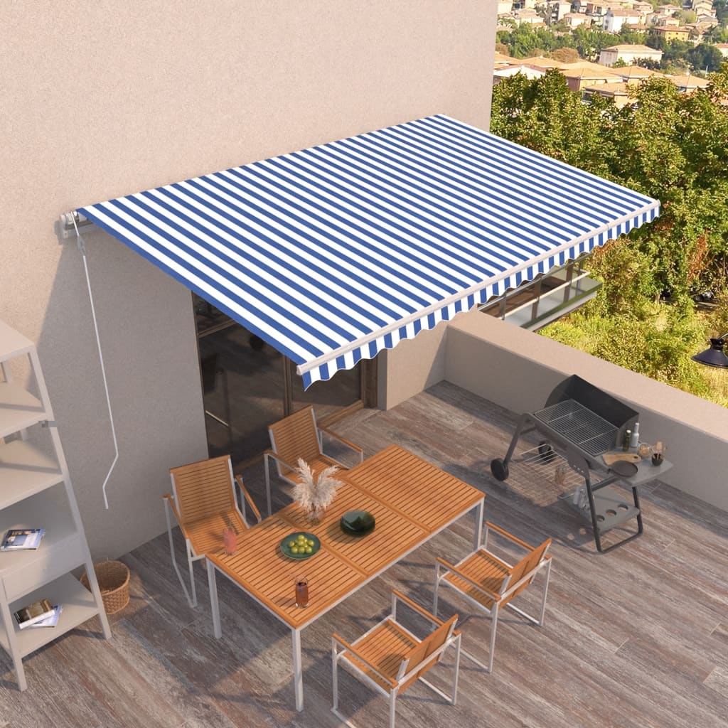 Automatic Retractable Awning 196.9"x118.1" Blue and White