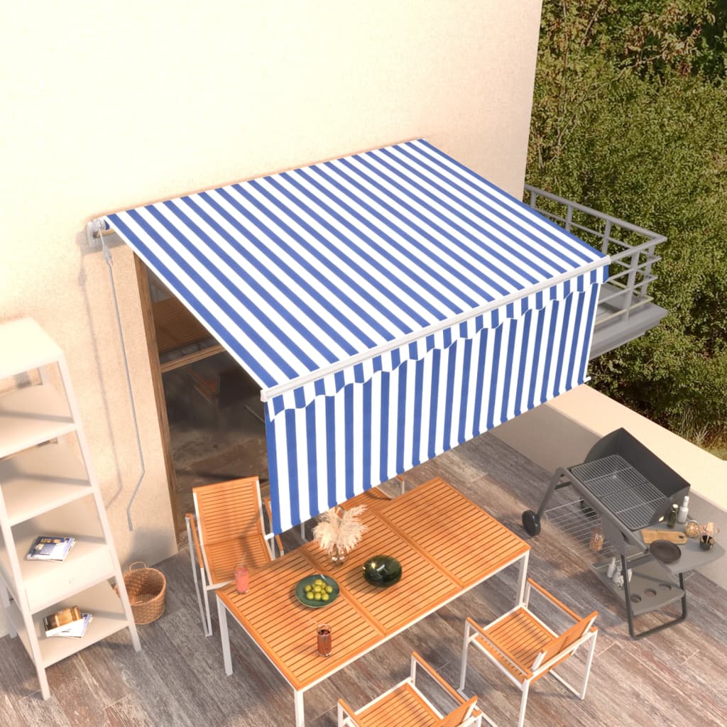 Automatic Retractable Awning with Blind 9.8'x8.2' Blue&White