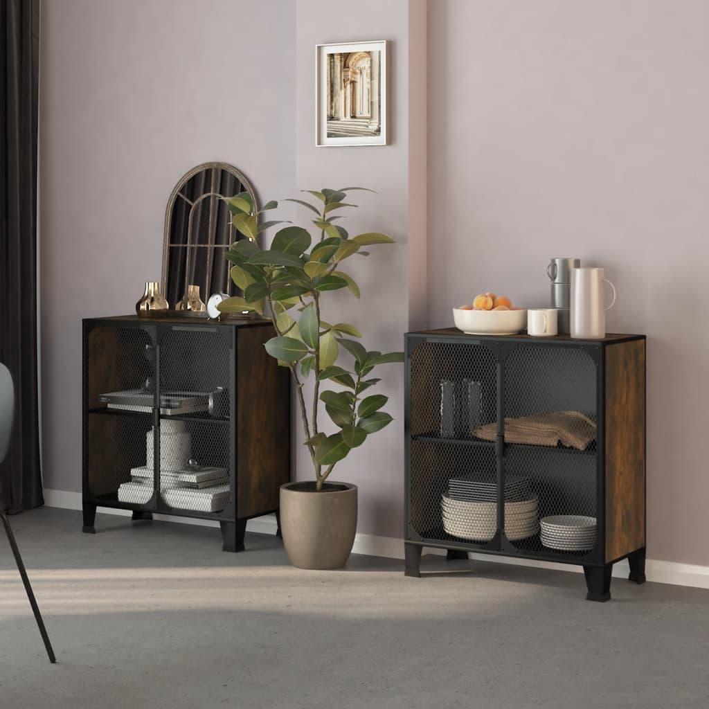 Storage Cabinets 2 pcs Rustic Brown 28.3"x14.2"x32.3" Metal and MDF