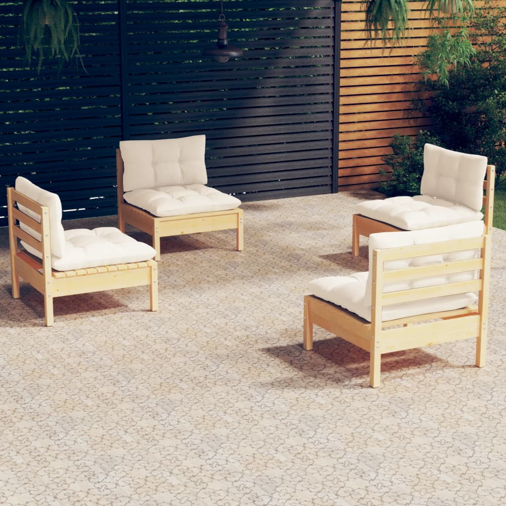 4 Piece Patio Lounge Set with Cream Cushions Pinewood