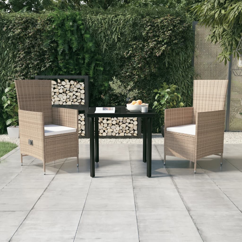 3 Piece Patio Dining Set with Cushions Beige