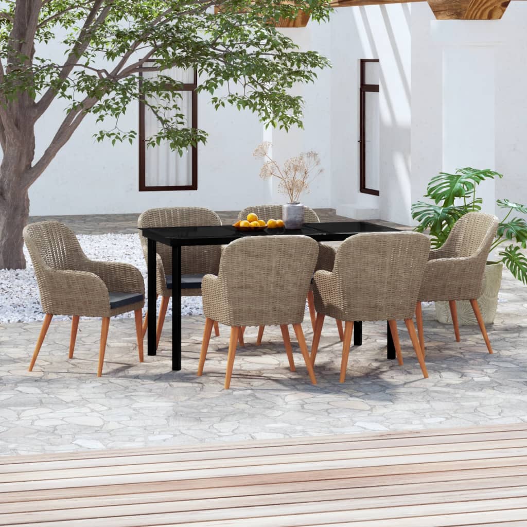 7 Piece Patio Dining Set with Cushions Brown
