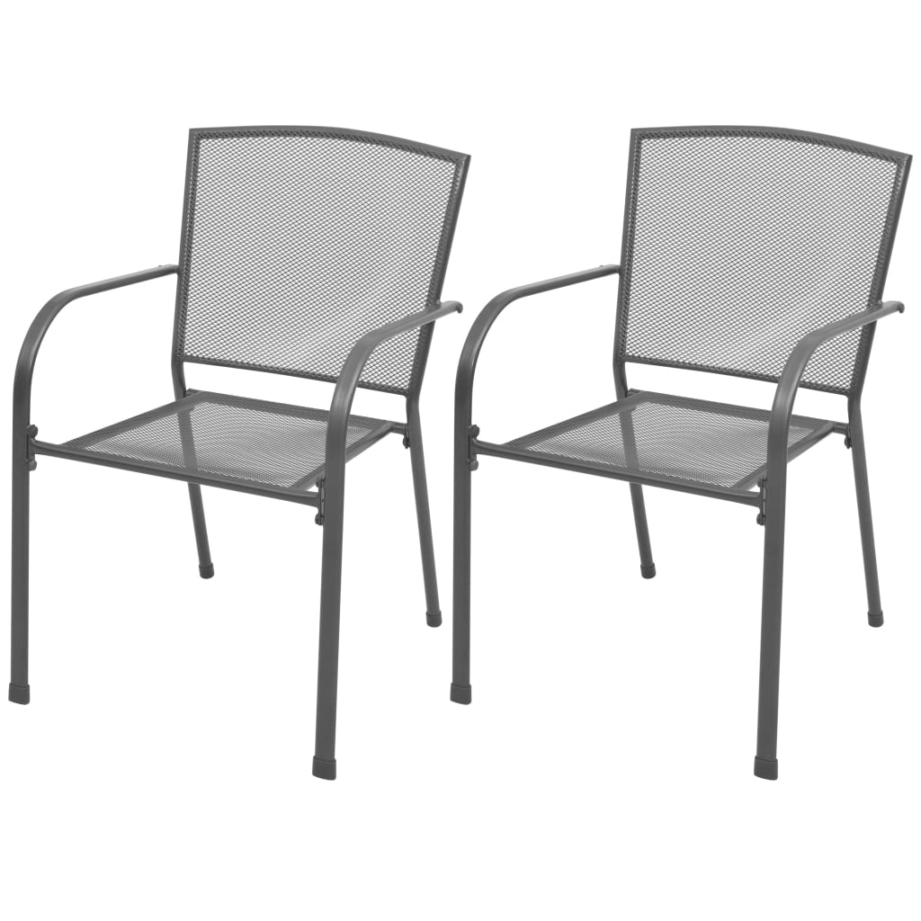 Stackable Patio Chairs 2 pcs Steel Gray