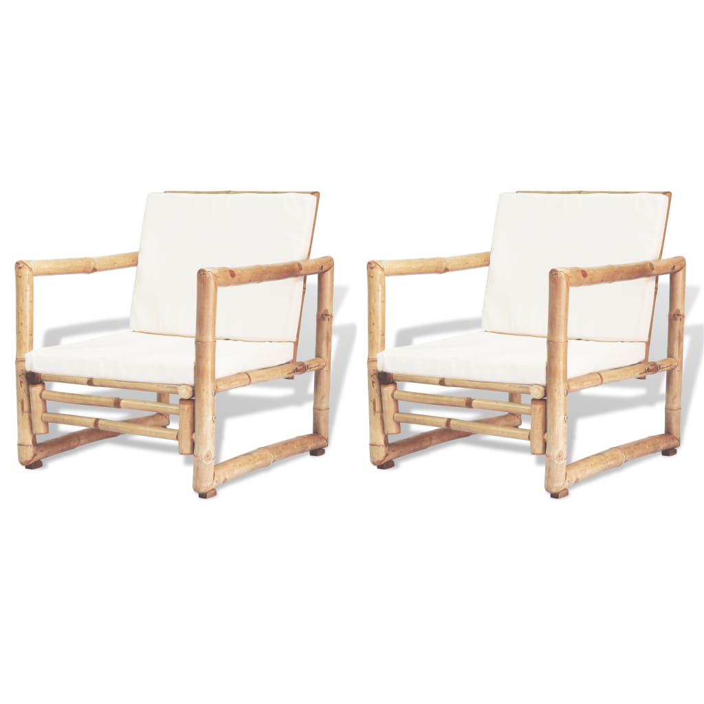 Patio Chairs 2 pcs with Cushions and Pillows Bamboo