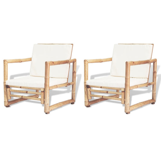 Patio Chairs 2 pcs with Cushions and Pillows Bamboo