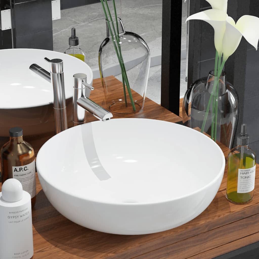Basin Round Ceramic White 16.3"x5.3"