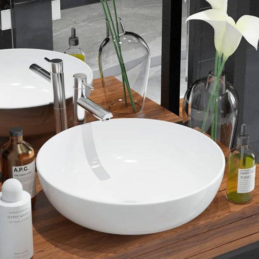 Basin Round Ceramic White 16.3"x5.3"