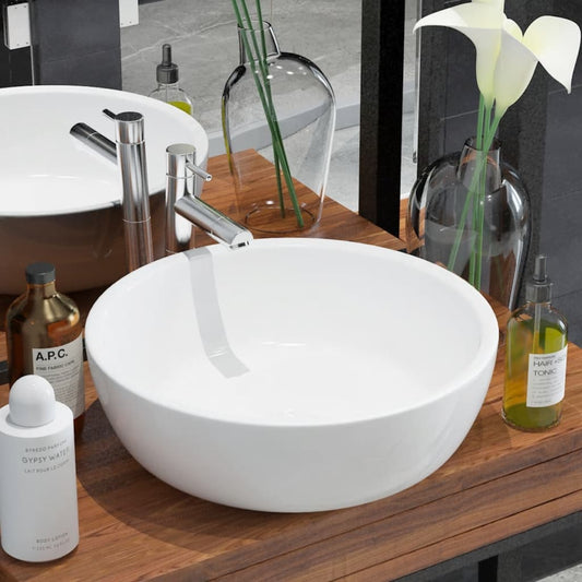 Basin Round Ceramic White 16.5"x4.7"