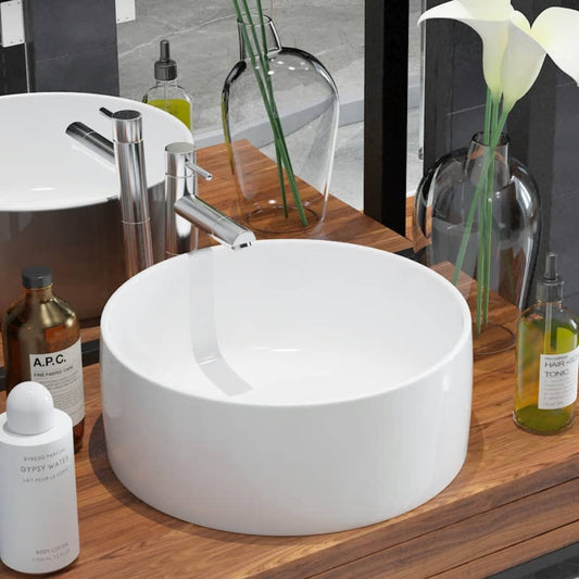 Basin Round Ceramic White 15.7"x5.9"